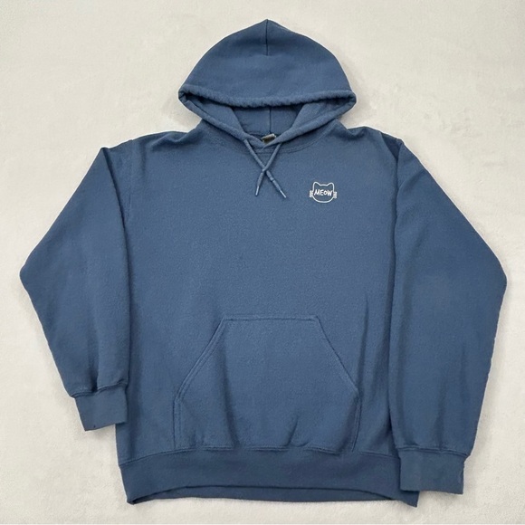 Kitty Cat Meow Hawaiian Floral Graphic Deep Navy Blue Hoodie Sweatshirt Adult S - Picture 3 of 8